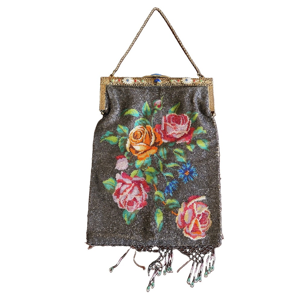 Antique Art Deco 1920s French Steel Beaded Purse Bright Colors AS IS